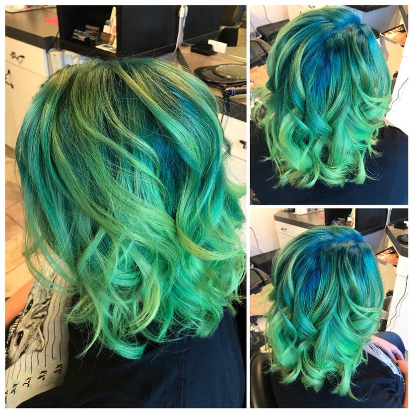 Shoulder length fatasy colors with highlights